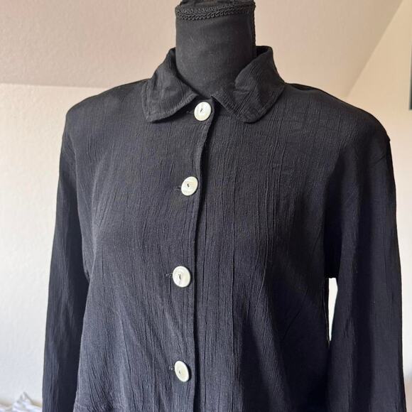 Vintage Jackets & Blazers - vintage Clio Black button up blouse jacket sz m rayon minimalist lagenlook